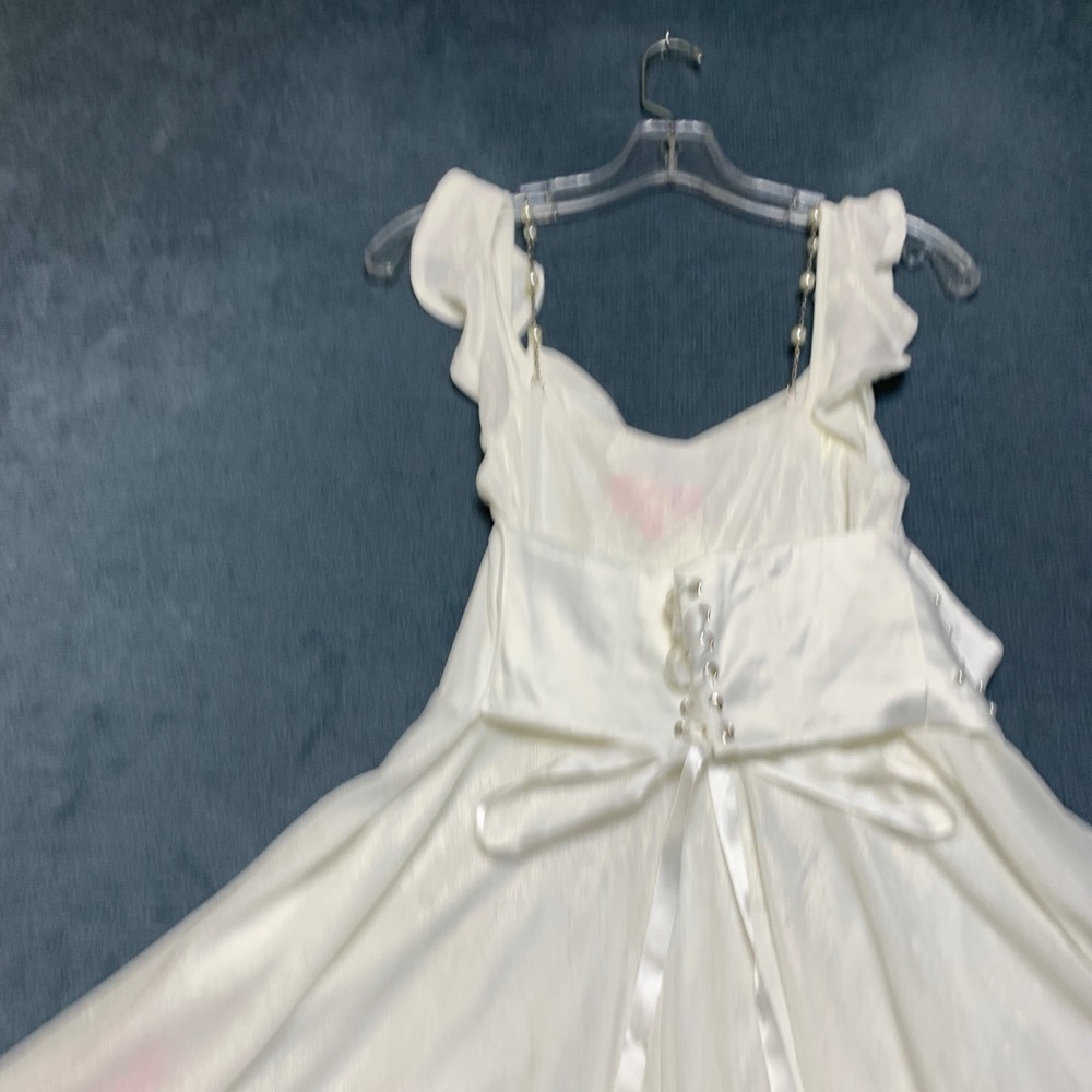 Sugar Thrillz Mini Dress Womens S White Pearl Embellished Cowl Neck Corset Back - Picture 11 of 13
